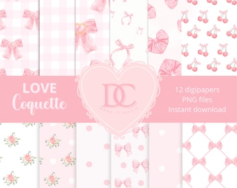 Coquette Digital Paper, Pink digital papers, Coquette paper PNG