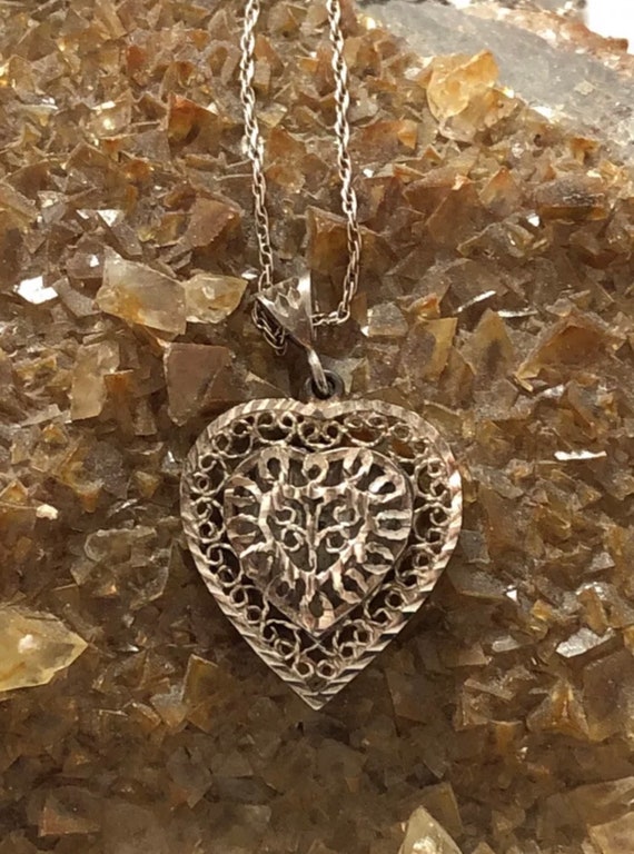 Vintage 925 Sterling Silver Necklace, Heart Pendan