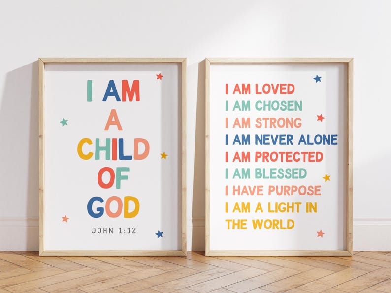 Set of 2 I Am a Child of God Print Bible Affirmation for Kids Colorful