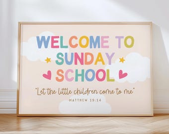 Welcome To Sunday School Poster Colorful Sunday School Classroom Decor Christian Affirmations Classroom Poster Church Preschool Wall Art