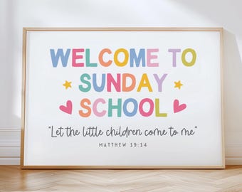 Welcome To Sunday School Poster Colorful Sunday School Classroom Decor Christian Affirmations Classroom Poster Church Preschool Wall Art
