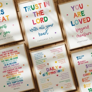 Set of 6 Colorful Children Bible Verse Wall Art for Kids Ministry Decor Bundle Christian Playroom Decor Sunday School Classroom Decor Bundle