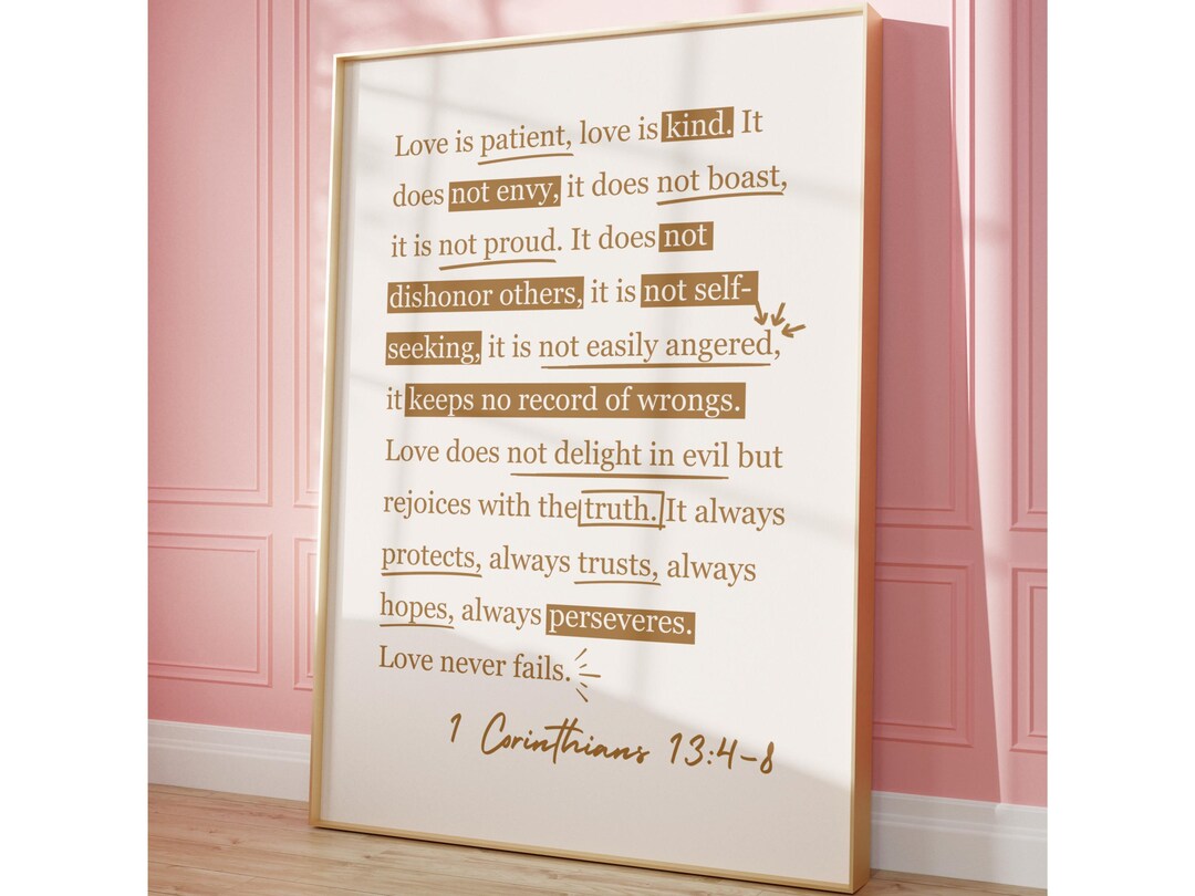 1 Corinthians 13 Print Love is Patient Love is Kind Trendy Christian ...