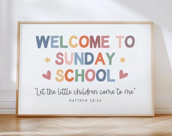 Welcome To Sunday School Poster Colorful Sunday School Classroom Decor Christian Affirmations Classroom Poster Church Preschool Wall Art