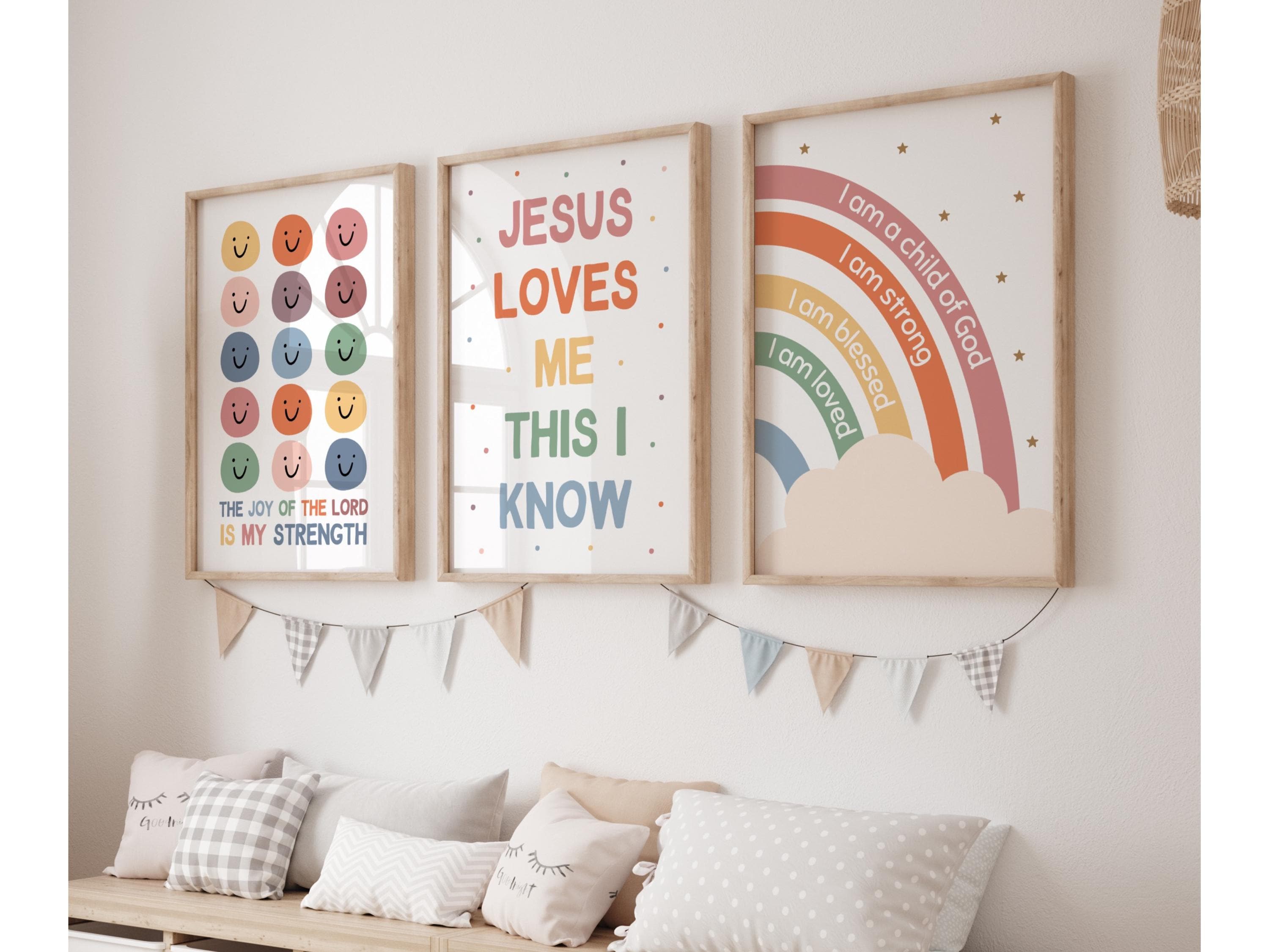 Set of 3 Children Bible Verse Wall Art for Kids Ministry Decor Bundle ...