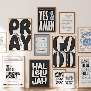 Trendiges christliches Bildergalerie-Wandkunst-Set (12-teilig) – Dekorationspaket für Jugendräume in Kirchen und Studentenwohnheimen – Neutrales christliches Poster für Teenager
