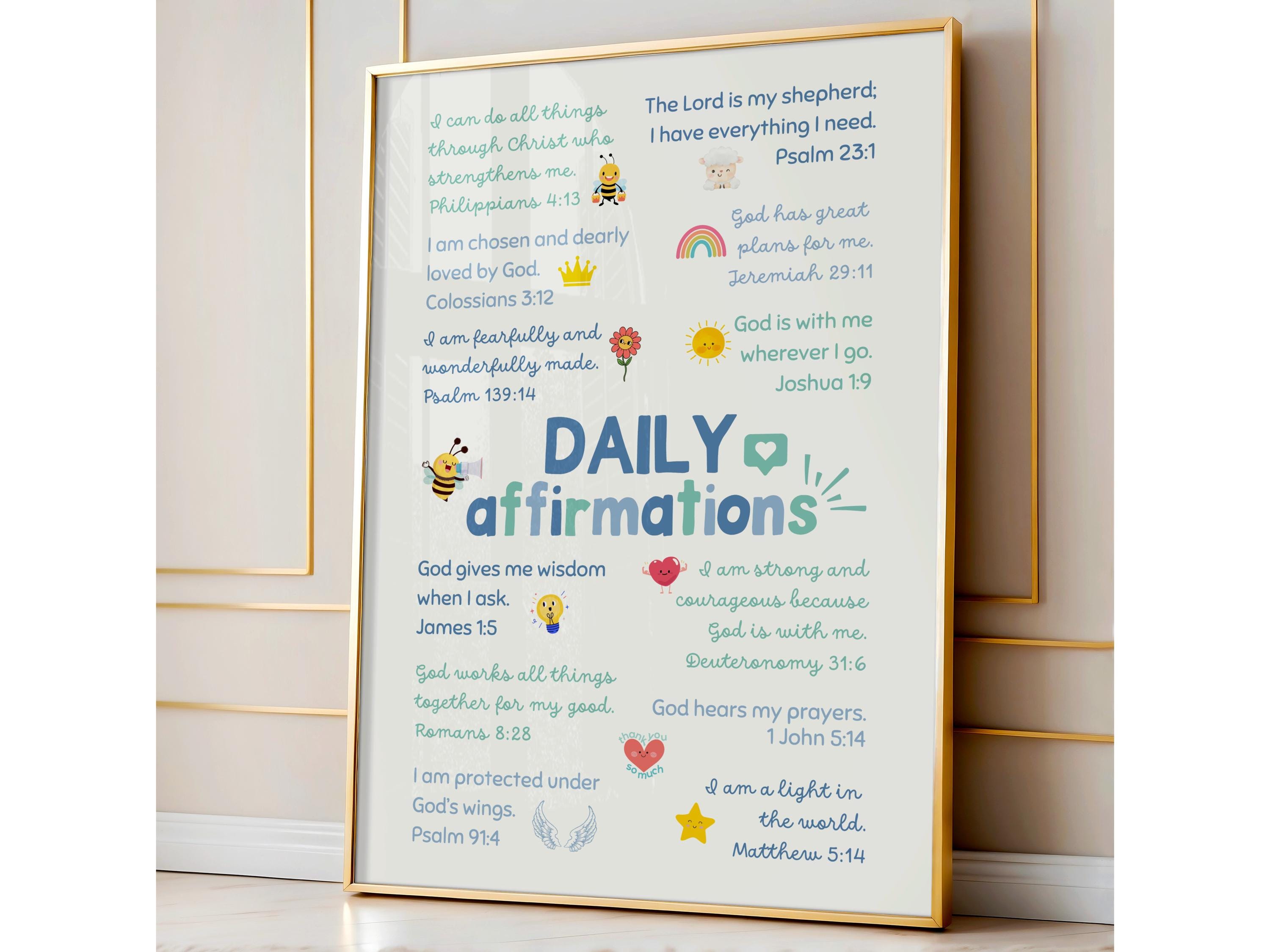 Blue Daily Bible Affirmations for Kids Boys Bible Verse Printable Cute ...