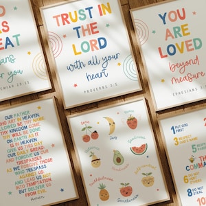 Set of 6 Colorful Children Bible Verse Wall Art for Kids Ministry Decor Bundle Christian Playroom Decor Sunday School Classroom Decor Bundle