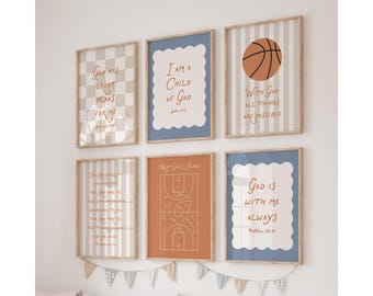 Set of 6 Christian Basketball Boys Bible Verse Printable Christian Sports Poster For Boys Room Christian Toddler Sports Room Decor Nursery