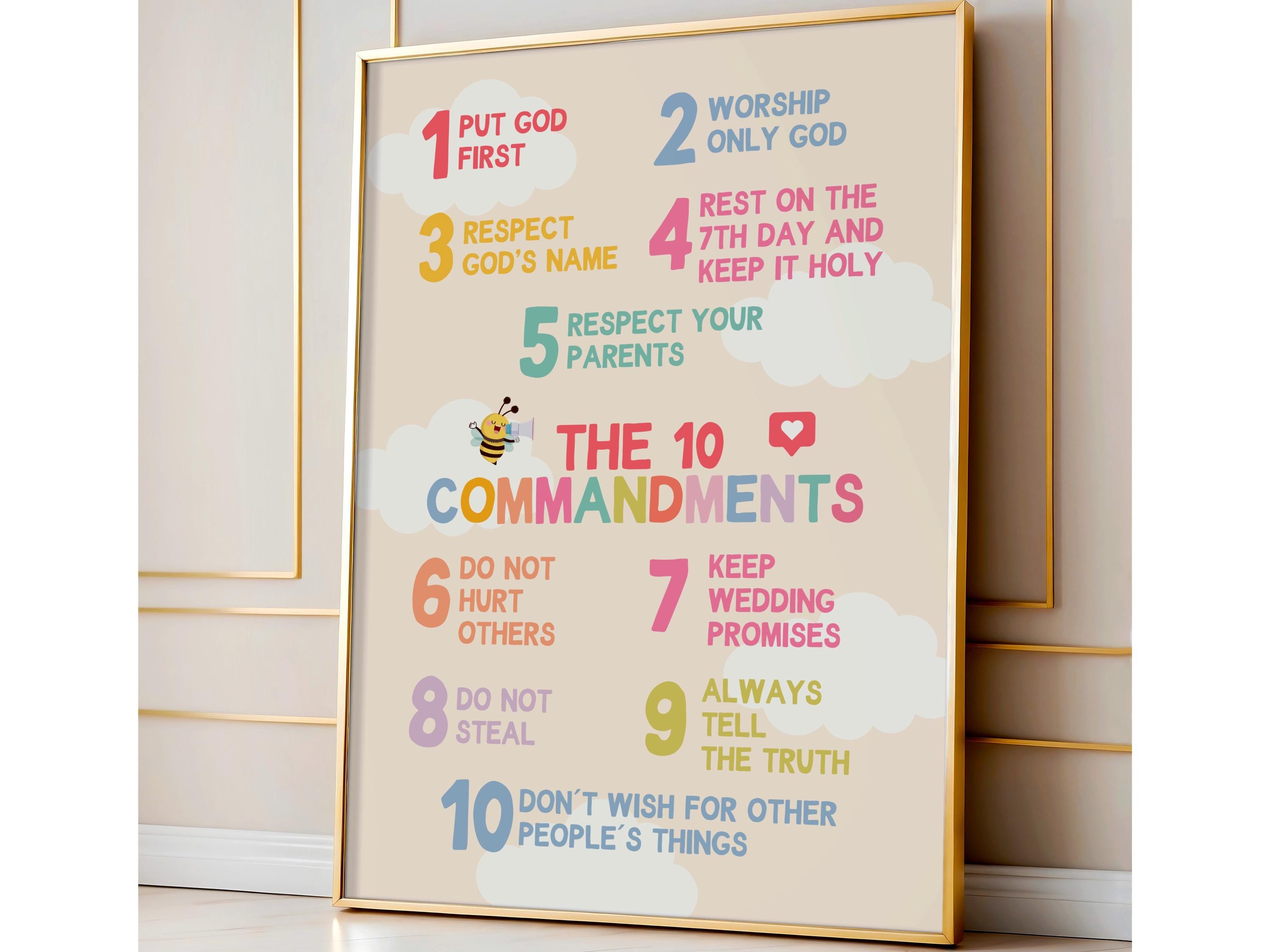 Ten Commandments for Kids Poster Colorful Children Bible Verse Wall Art ...