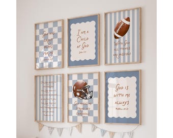 Set of 6 American Football Bible Verse Printable Bundle Christian Sports Poster For Boy Room Christian Kids Sports Themed Room Nursery Decor