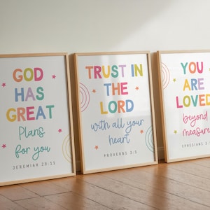 3er-Set farbenfrohe Wandkunst mit Bibelversen für Kinder, Dekoration für das Ministerium für Kinder, christliche Spielzimmerdekoration, Sonntagsschule, Klassenzimmerdekoration, Kirchenposter
