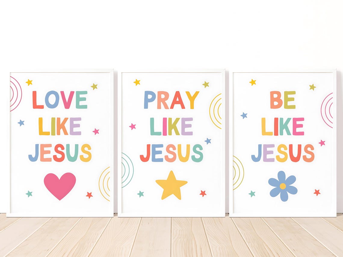 Set of 3 Colorful Christian Wall Art for Kids Ministry Decor Christian ...