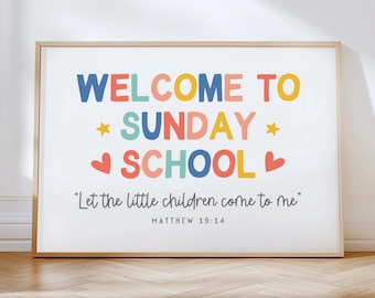 Welcome To Sunday School Poster Colorful Sunday School Classroom Decor Christian Affirmations Classroom Poster Church Preschool Wall Art