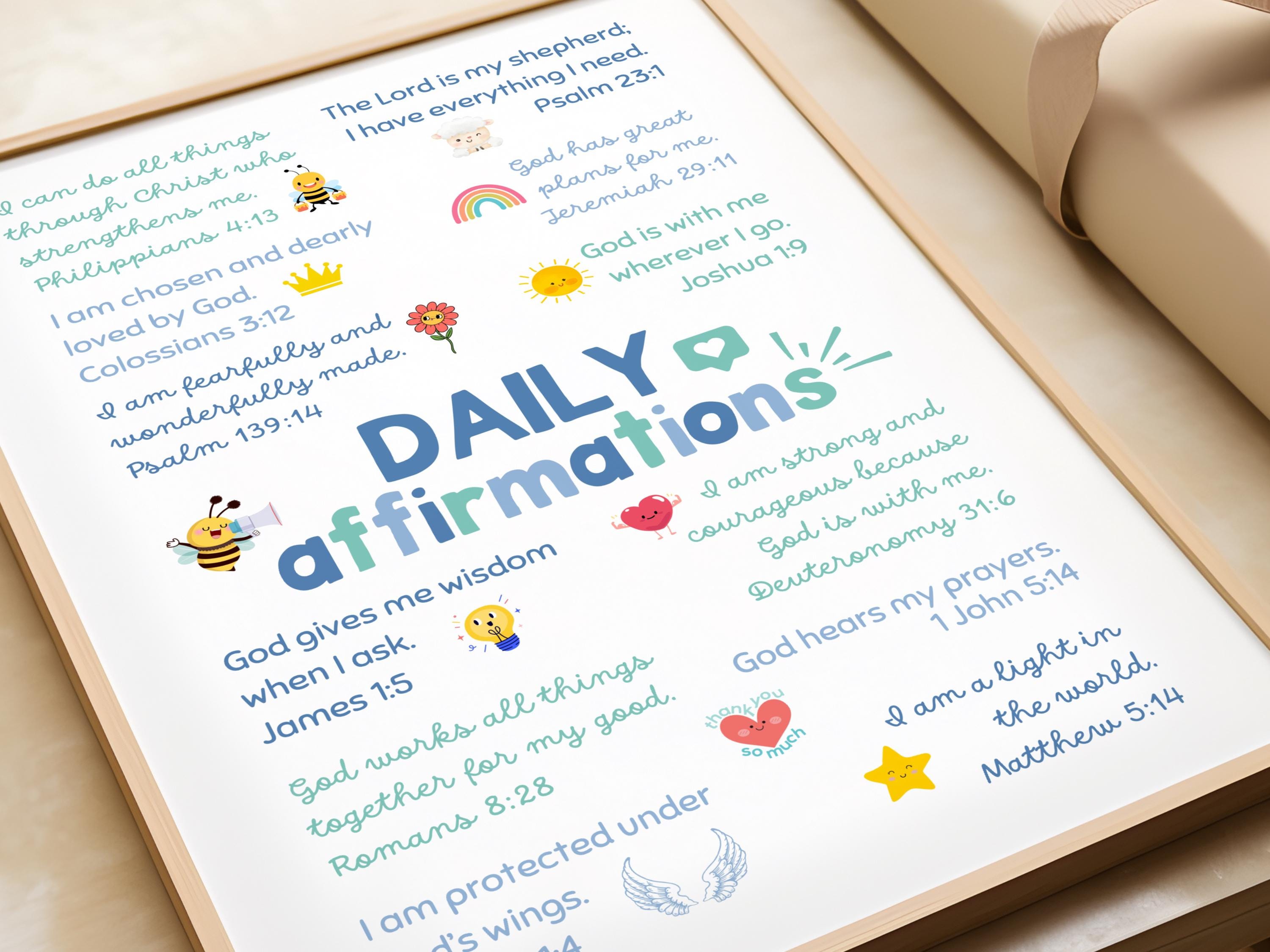 Blue Daily Bible Affirmations for Kids Boys Bible Verse Printable Cute ...