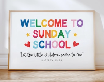 Welcome To Sunday School Poster Colorful Sunday School Classroom Decor Christian Affirmations Classroom Poster Church Preschool Wall Art