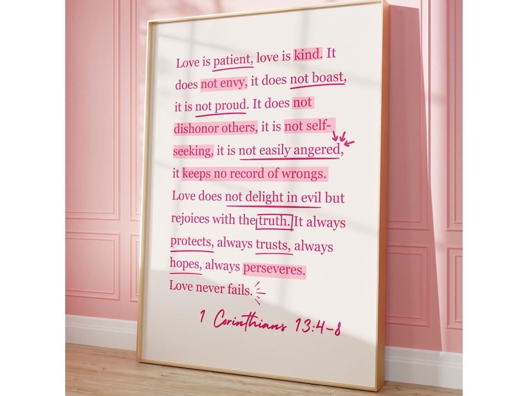 Pink 1 Corinthians 13 Print Love is Patient Love is Kind Girly ...