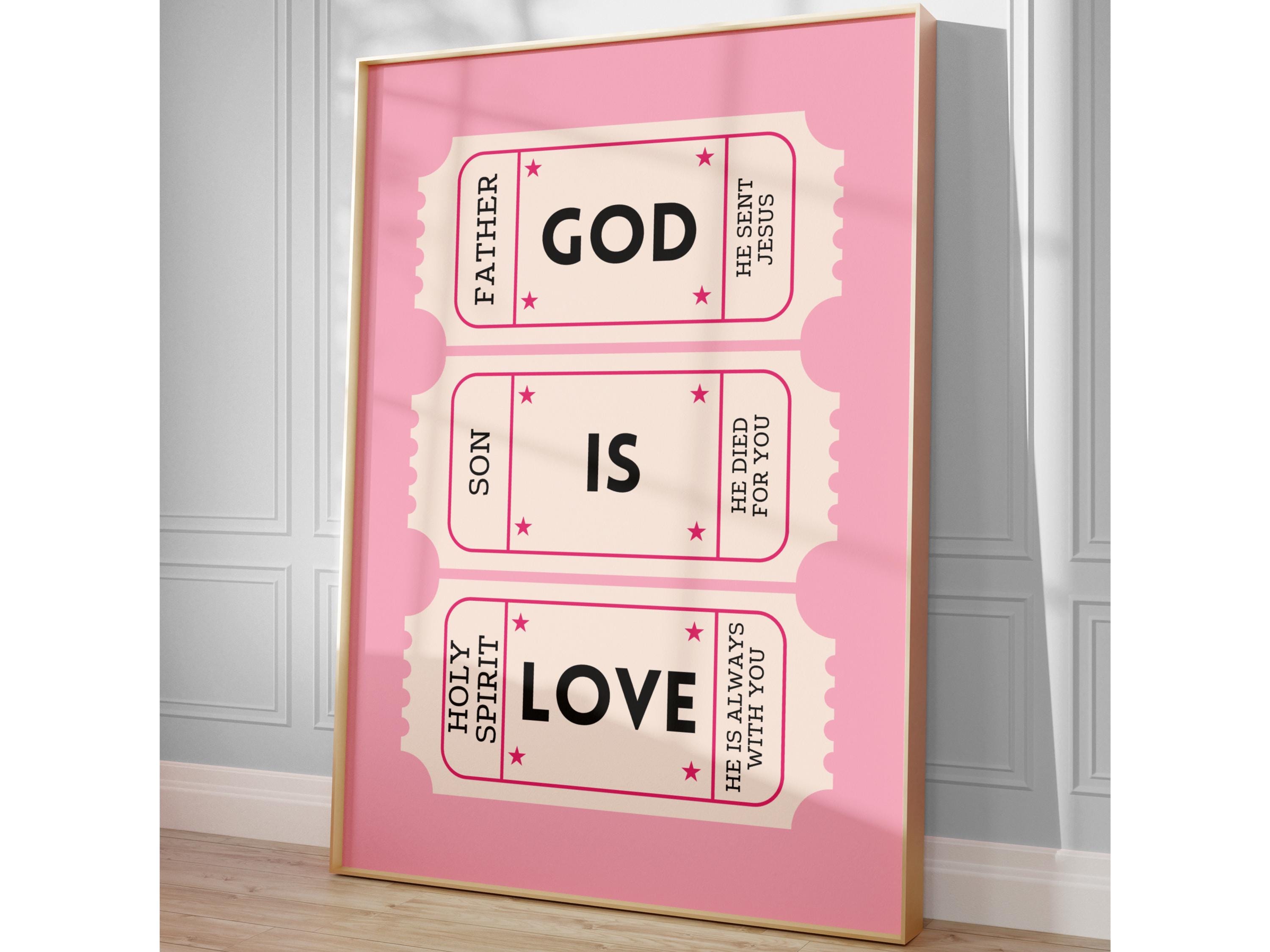Pink Girly Christian Wall Art God is Love Poster Trendy Christian Wall