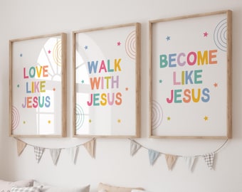 Set of 3 Colorful Christian Wall Art for Kids Ministry Decor Church Preschool Wall Art Sunday School Classroom Decor Church Nursery Poster
