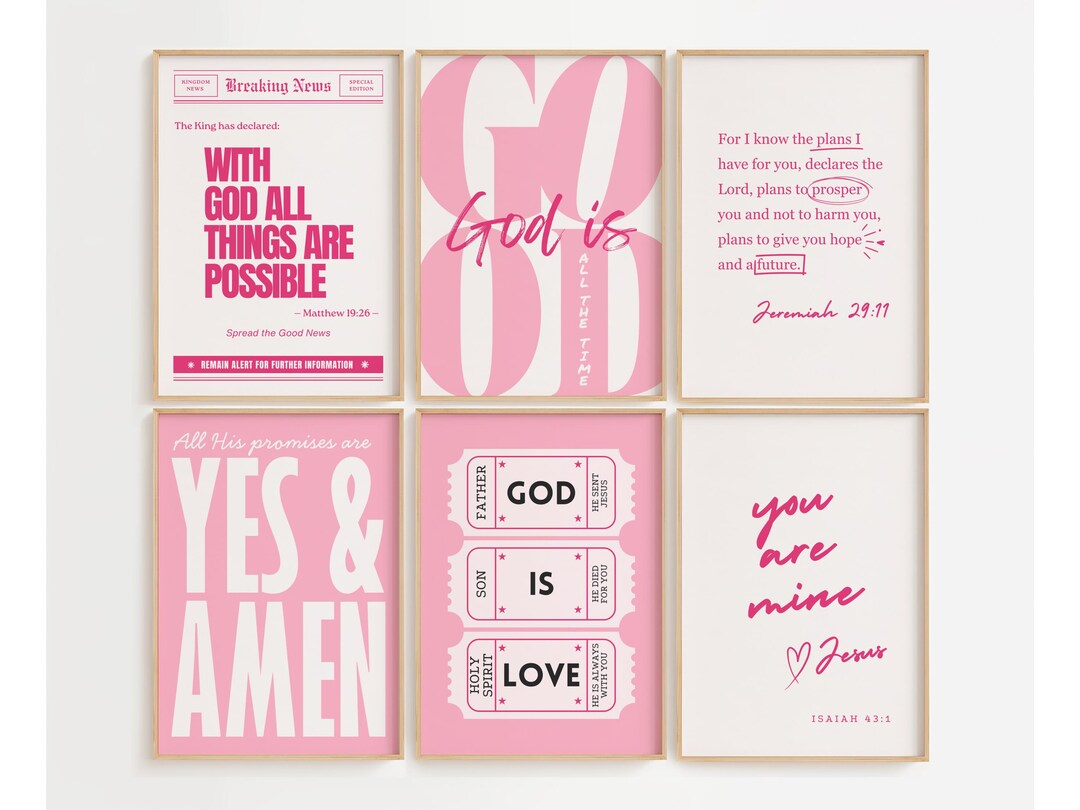 Trendy Christian Wall Art Bundle Pink Girly Christian Wall Art God is ...