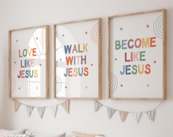 Set of 3 Colorful Christian Wall Art for Kids Ministry Decor Church Preschool Wall Art Sunday School Classroom Decor Church Nursery Poster