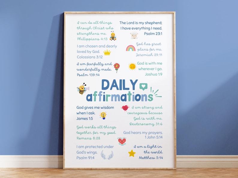 Blue Daily Bible Affirmations for Kids Boys Bible Verse Printable Cute ...