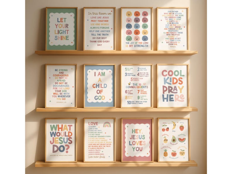 Set of 12 Children Bible Verse Wall Art for Kids Ministry Decor Bundle ...
