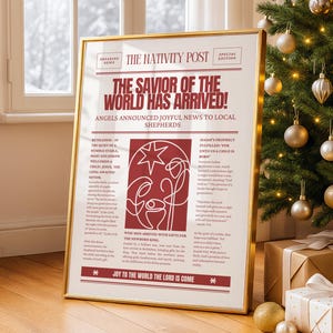 Red Biblical Christmas Story Unto Us a Child is Born The Christmas Story Printable Wall Art Nativity News Paper Poster Luke 2 14 Isaiah 9 6