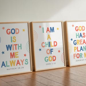 Set of 3 Colorful Children Bible Verse Wall Art Prints Christian ...