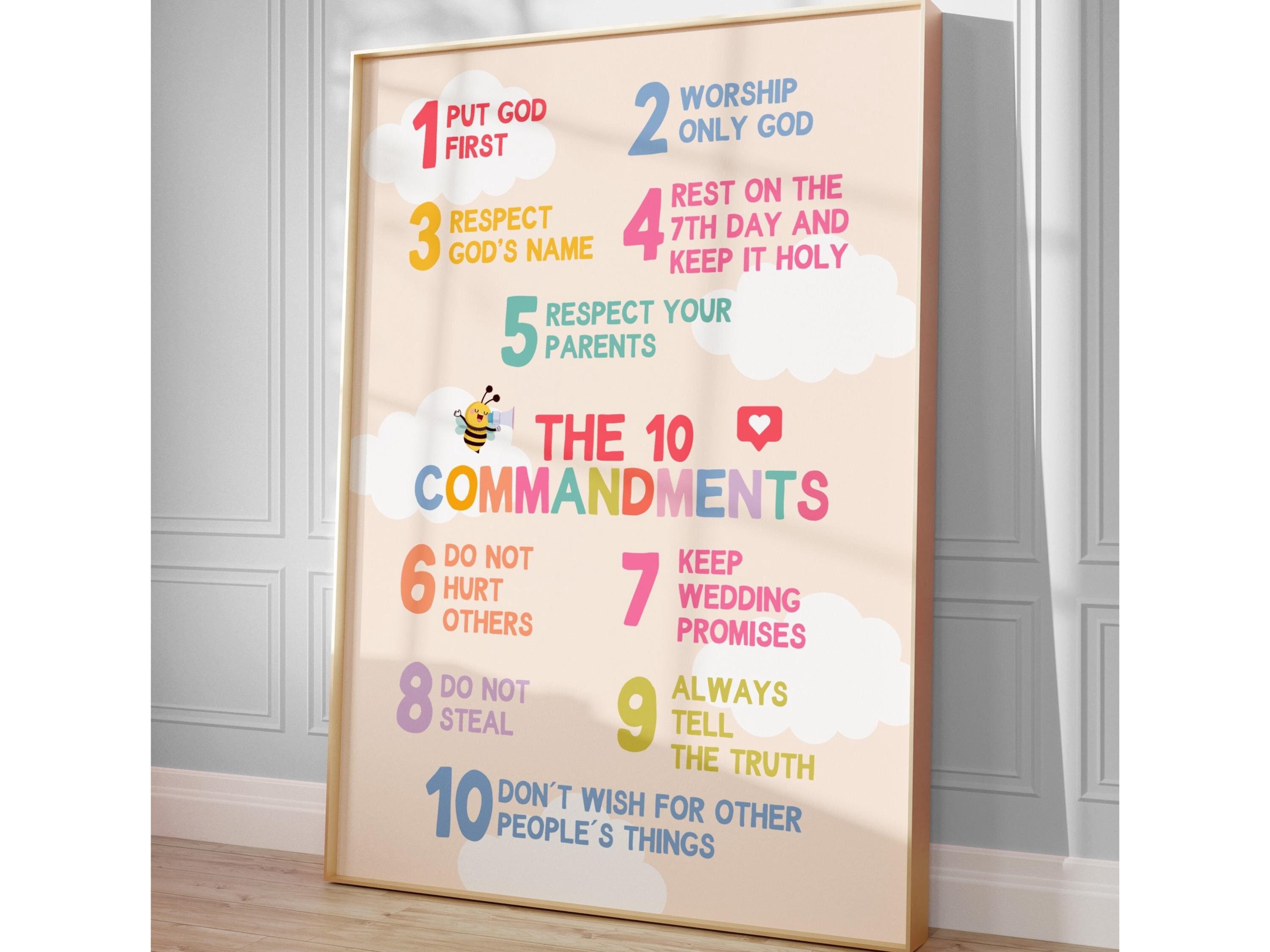 Ten Commandments for Kids Poster Colorful Children Bible Verse Wall Art ...