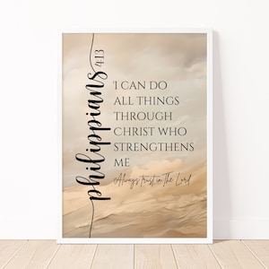 Puede incluir: Un fondo abstracto beige y marrón con un marco blanco. El texto "Filipenses 4:13" está escrito verticalmente en el lado izquierdo de la imagen. El texto "Puedo hacer todas las cosas por medio de Cristo que me fortalece" está escrito en texto negro en el lado derecho de la imagen. El texto "Siempre confía en el Señor" está escrito en texto negro más pequeño debajo del texto principal.