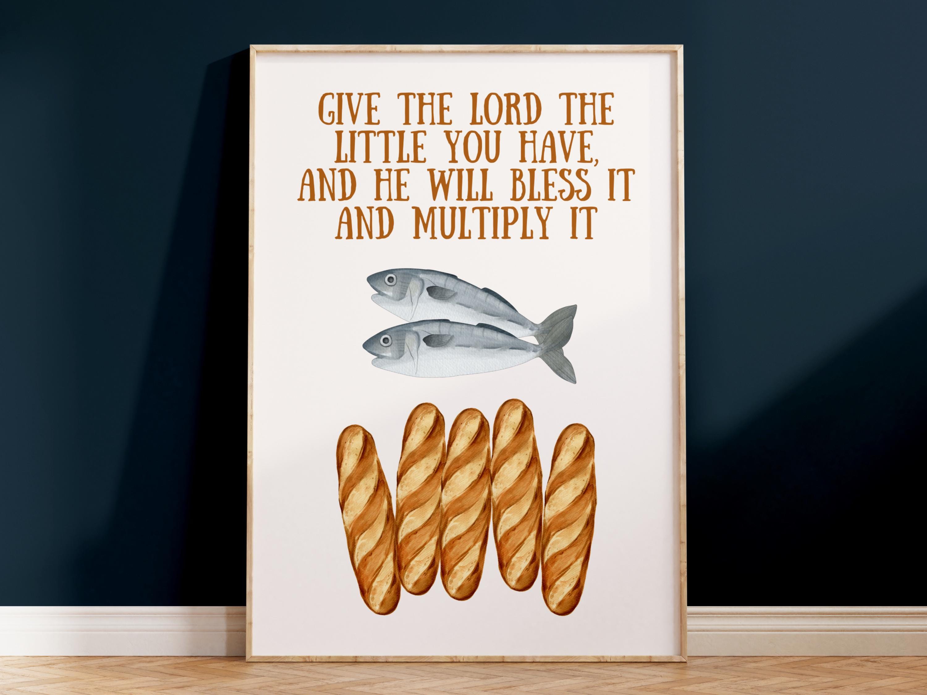 5 Loaves and 2 Fish Print Jesus Feeds 5000 Poster Cool Christian Prints ...