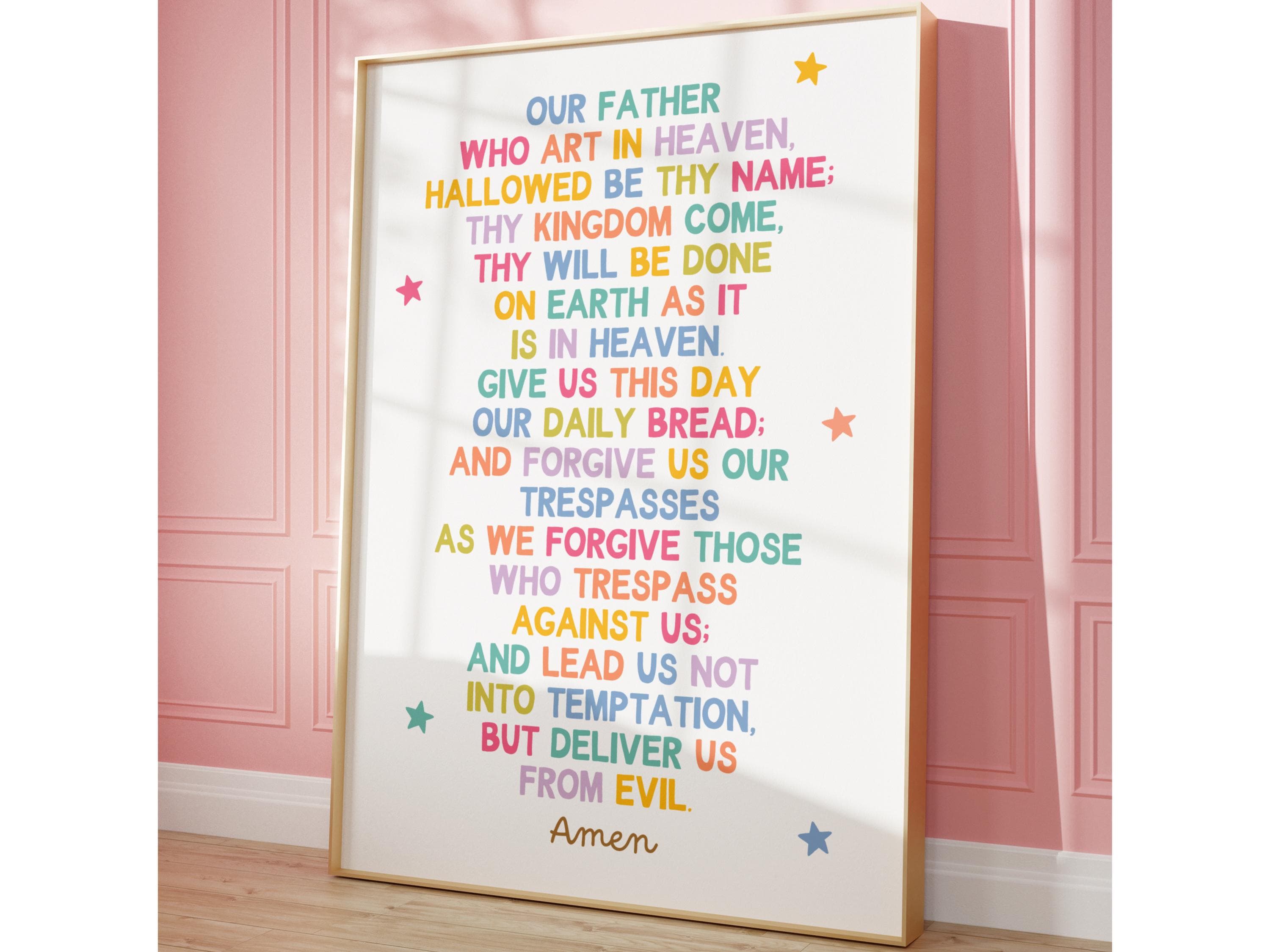 The Lords Prayer Kids Printable Poster Christian Classroom Decor Colorful Children Bible Verse Wall Art Catechism Wall Art for Kids Ministry