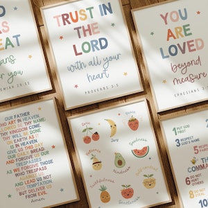 Set of 6 Colorful Children Bible Verse Wall Art for Kids Ministry Decor Bundle Christian Playroom Decor Sunday School Classroom Decor Bundle
