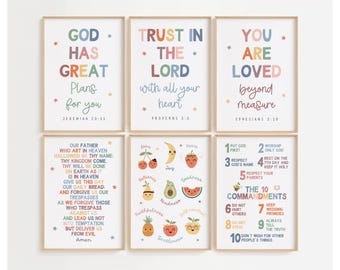 Set of 6 Colorful Children Bible Verse Wall Art for Kids Ministry Decor Bundle Christian Playroom Decor Sunday School Classroom Decor Bundle