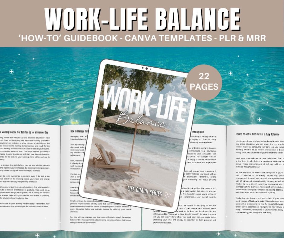 Work Life Balance Ebook Canva Templates PLR Summer Beach Aesthetic ...