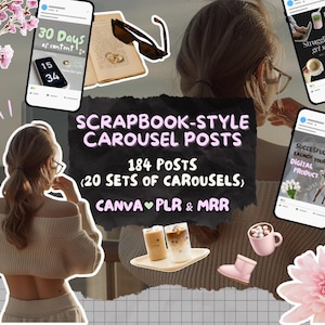 184 Plantillas Canva para publicaciones en carrusel estilo álbum de recortes MRR Instagram DFY Imágenes transparentes estéticas de estilo de vida de chica moderna 2025 listas para publicar