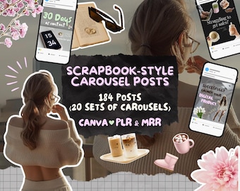 Instagram Carousel Templates: Girly Scrapbook Style, 184 Posts (Canva)