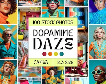 Photos commerciales dopamine, coloré. Lot d'images commerciales sur toile, usage commercial, style de vie, maximaliste, lumineux, audacieux, style rétro, éditorial, milieu de voyage