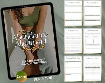 Planificador financiero, plantilla de libro de trabajo de Canva, mentalidad de abundancia, diseño ecológico, PLR y MRR, establecimiento de objetivos, seguimiento de presupuesto, hábitos de gasto