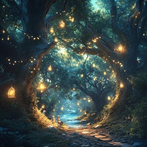 24 imágenes prediseñadas de bosque encantado, escena de cuento de hadas, descarga digital, impresión de arte de pared para decoración del hogar, imágenes prediseñadas de bosque de acuarela PNG, creación de tarjetas