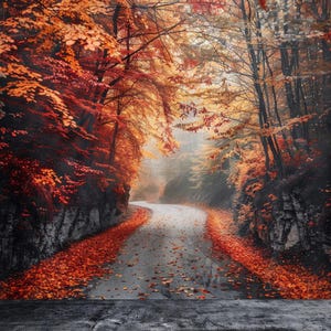 24 imágenes prediseñadas de caminos forestales otoñales, descarga digital, follaje otoñal, decoración de pared para el hogar, impresión artística, imágenes prediseñadas de bosque de acuarela PNG, creación de tarjetas