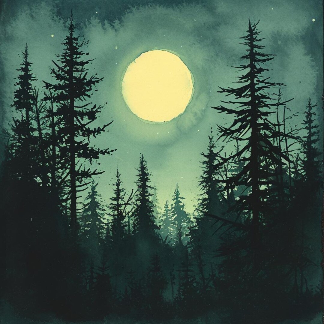19 Moonlit Forest Night Clipart Pine Tree Silhouette Clipart Full 