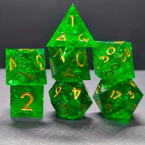 Emerald Eclipse Dice Set – Green and Shadow Resin Dice with Gift & Choice of Box, Pathfinder, TTRPG Dice, Dice for Dungeons and Dragons