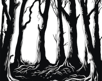 24 Enchanted Forest Silhouette Clipart, Mystical Woodland Trees Art, Dark Nature Digital Download, DIY Craft Projects, Nature-Themed Clipart