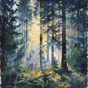 23 魔法の森のクリップアート、水彩画の森の背景、高品質 PNG、300 dpi、水彩画の森のクリップアート カード作成、デジタル ダウンロード