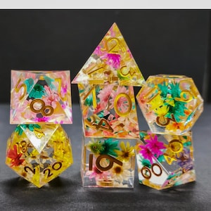 Wildflame Garden Dice Set – Floral Polyhedral Dice in Painted Tin Box, 2 Designs + Secret Guild Gift, DnD and TTRPG Dice Set