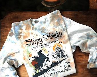 Sleepy Hollow-tröja, Dark Academia, Huvudlös ryttare, Booktok-merchandise, Ichabid-trana, Halloweentröja, Spöklik Tye Dye