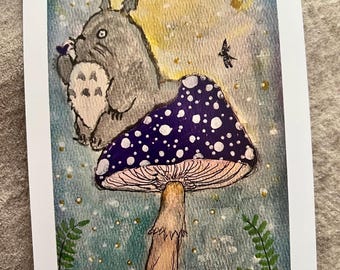 Totoro Art Print: Studio Ghibli, Purple Mushroom