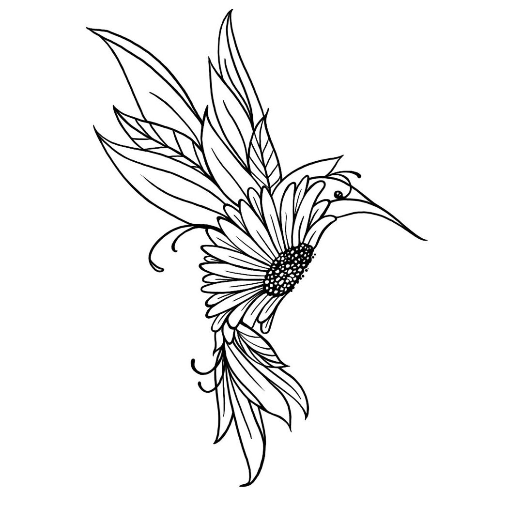 Flower Hummingbird Design Tattoo Stencil - Etsy